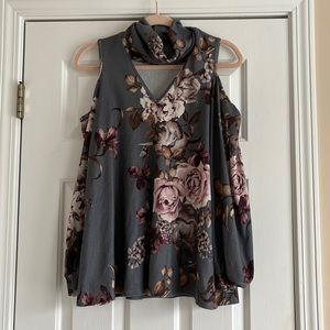 Cold Shoulder Floral Turtleneck